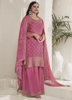 Heavy Viscose Chinon Pink Wedding Wear Embroidery Work Plazzo Suit